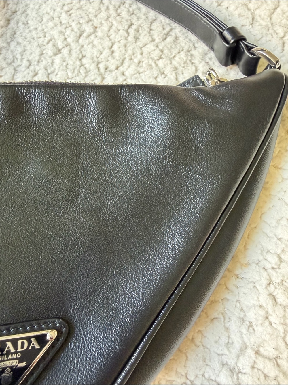 Prada Black Leather Enameled Metal Triangle Bag with Silver Hardware - Picture 15 of 16